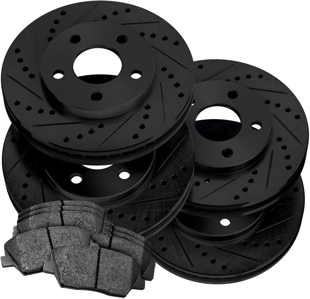 Black Drilled Slotted Brake Rotors and Semi Metallic Brake Pads K63936
