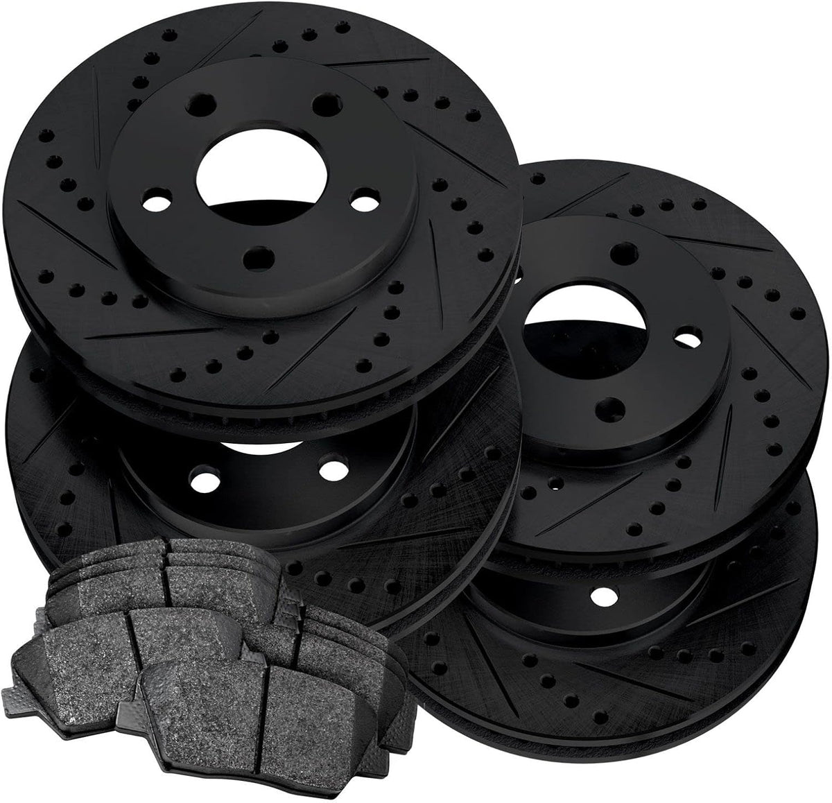 Black Drilled Slotted Brake Rotors and Semi Metallic Brake Pads K63936