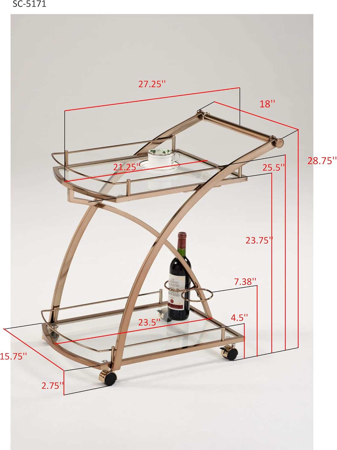 Gold Rolling Bar Serving Cart Z9779