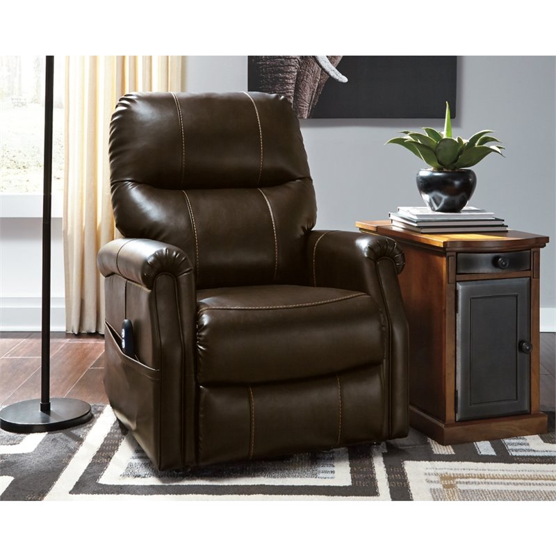 Faux Leather Power Lift Recliner with Side Storage, Brown K533