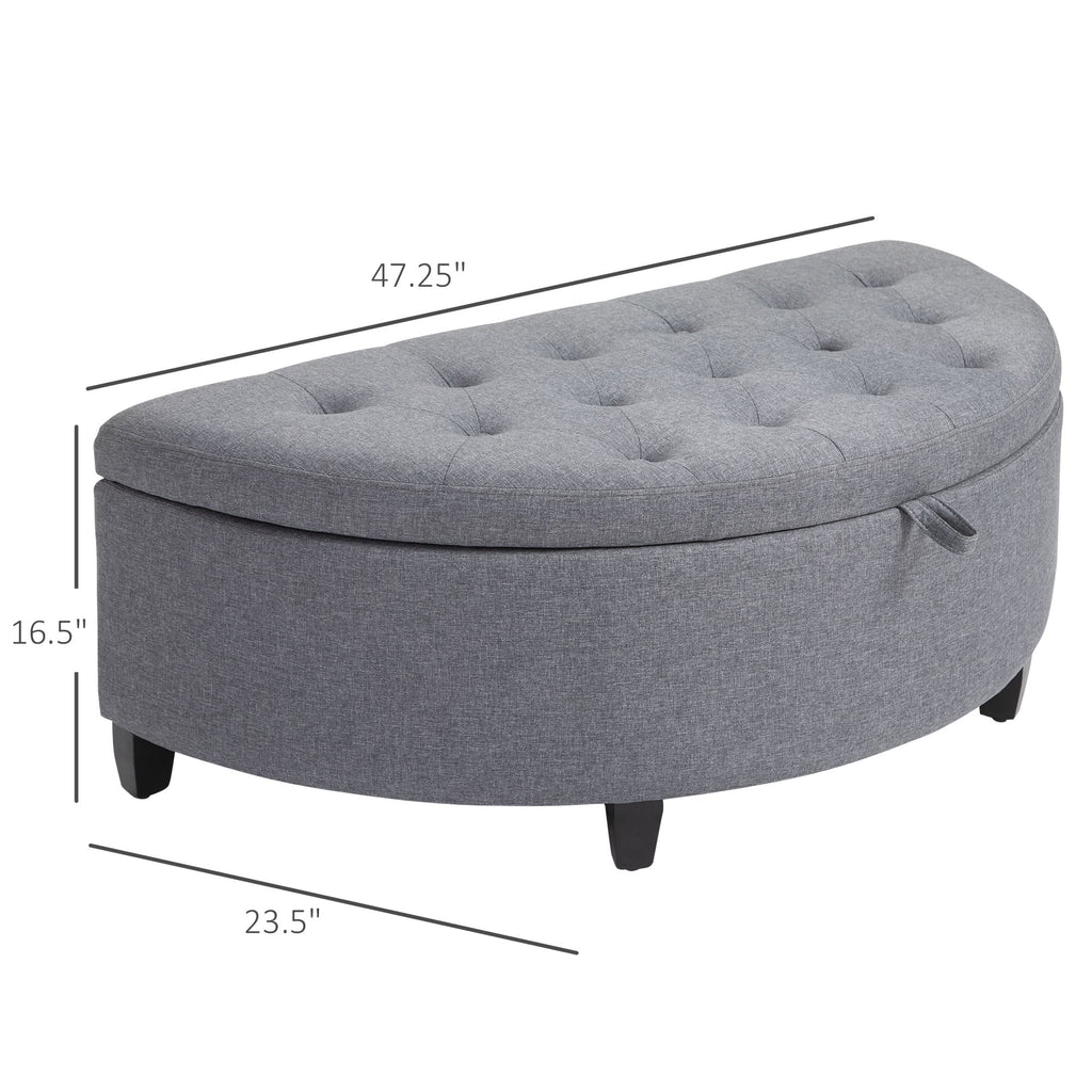 Gray Half Moon Storage Ottoman with Lift Lid P62959
