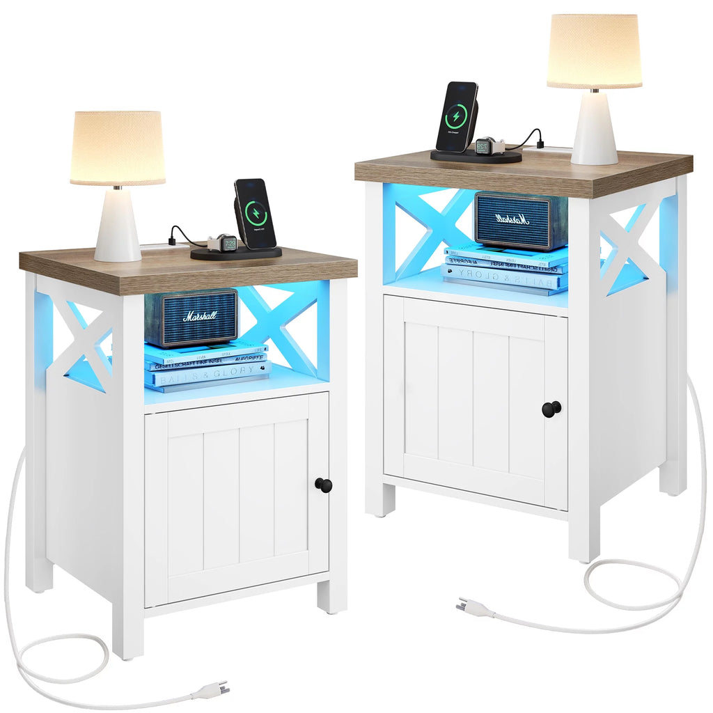 White 2 Drawer Nightstand with Charging Station and USB Ports, Set of 2 N935019