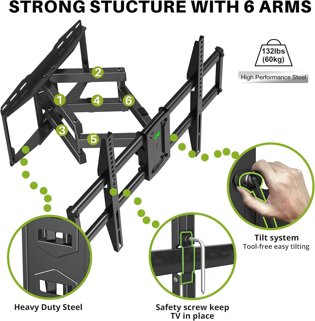 Full Motion TV Wall Mount for 37-75 inch TV, Up to 132lbs, Dual Articulating Arms, Max VESA 600x400mm, Pack of 2 Z86905
