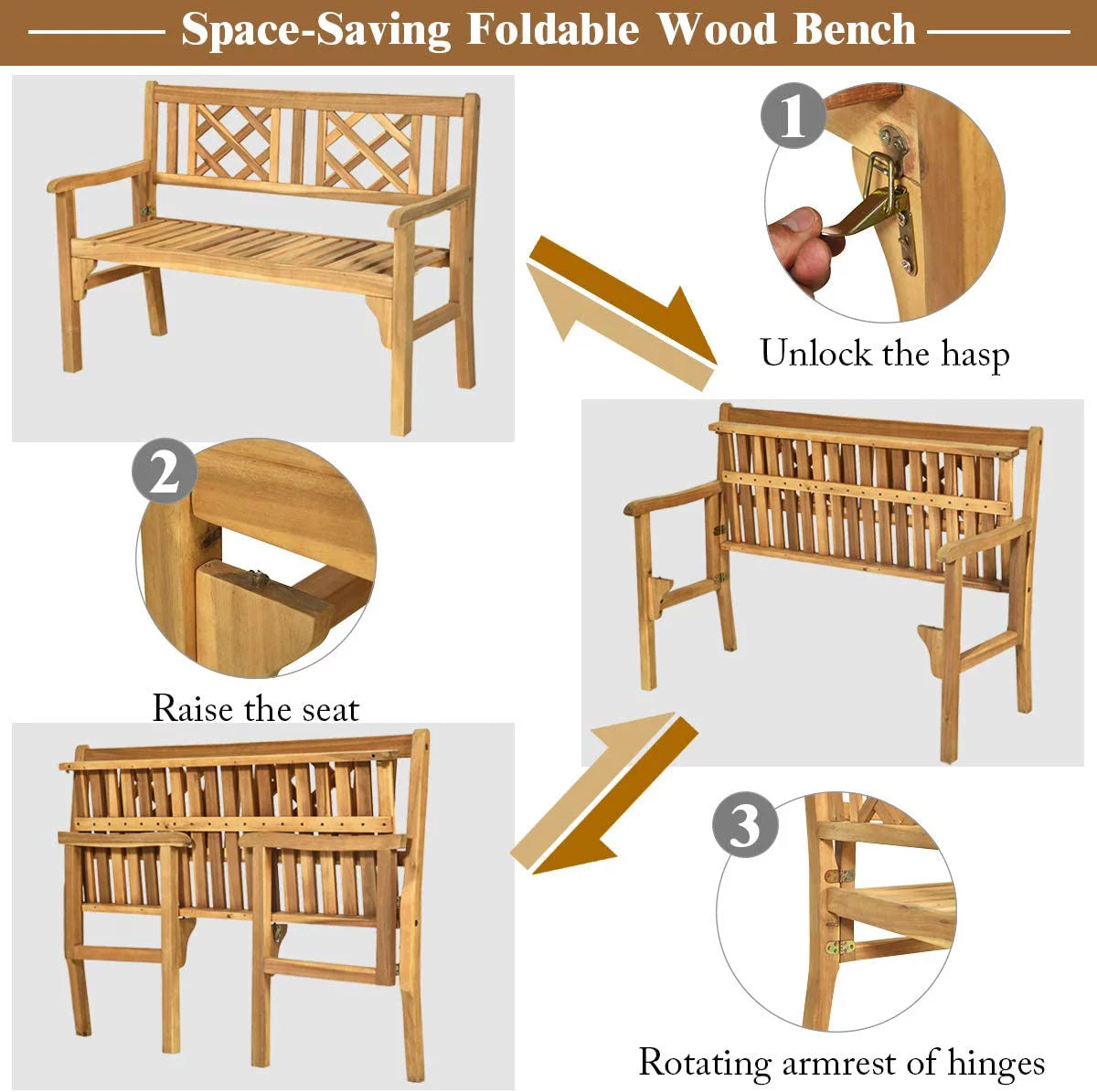 4 Ft Teak Acacia Wooden Patio Bench Q1039