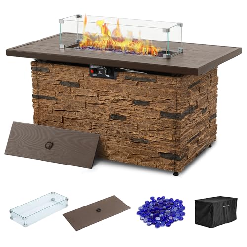 Propane Fire Pit Table with Glass Wind Guard and Lid R795779