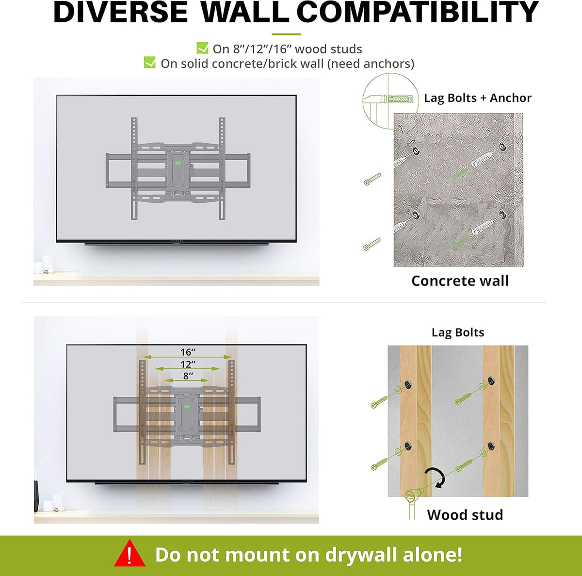Full Motion TV Wall Mount for 37-75 inch TV, Up to 132lbs, Dual Articulating Arms, Max VESA 600x400mm, Pack of 2 Z86905