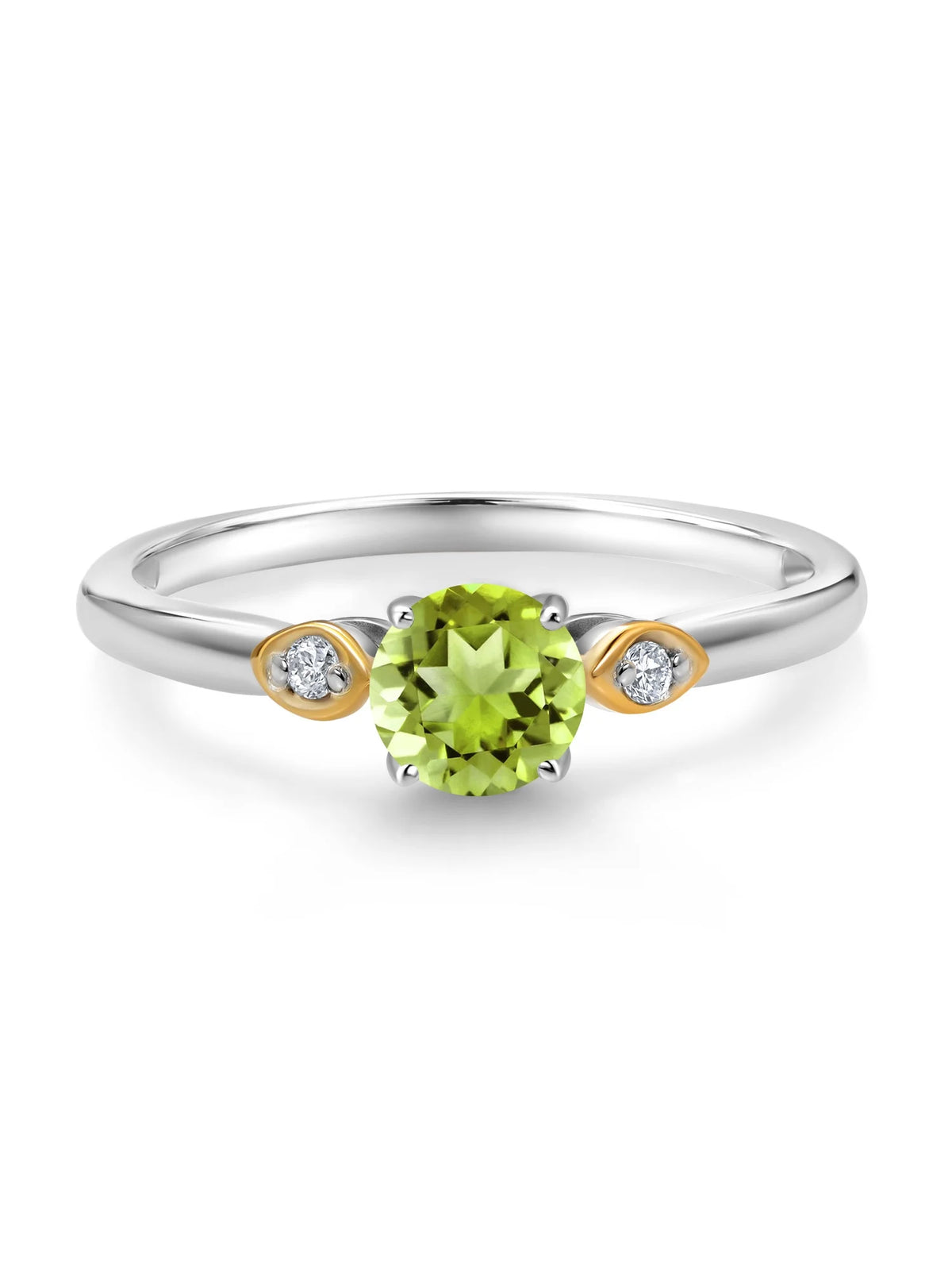 925 Sterling Silver and 10K Yellow Gold Green Peridot and White Lab Grown Diamond 3 Stone Engagement Ring K4180