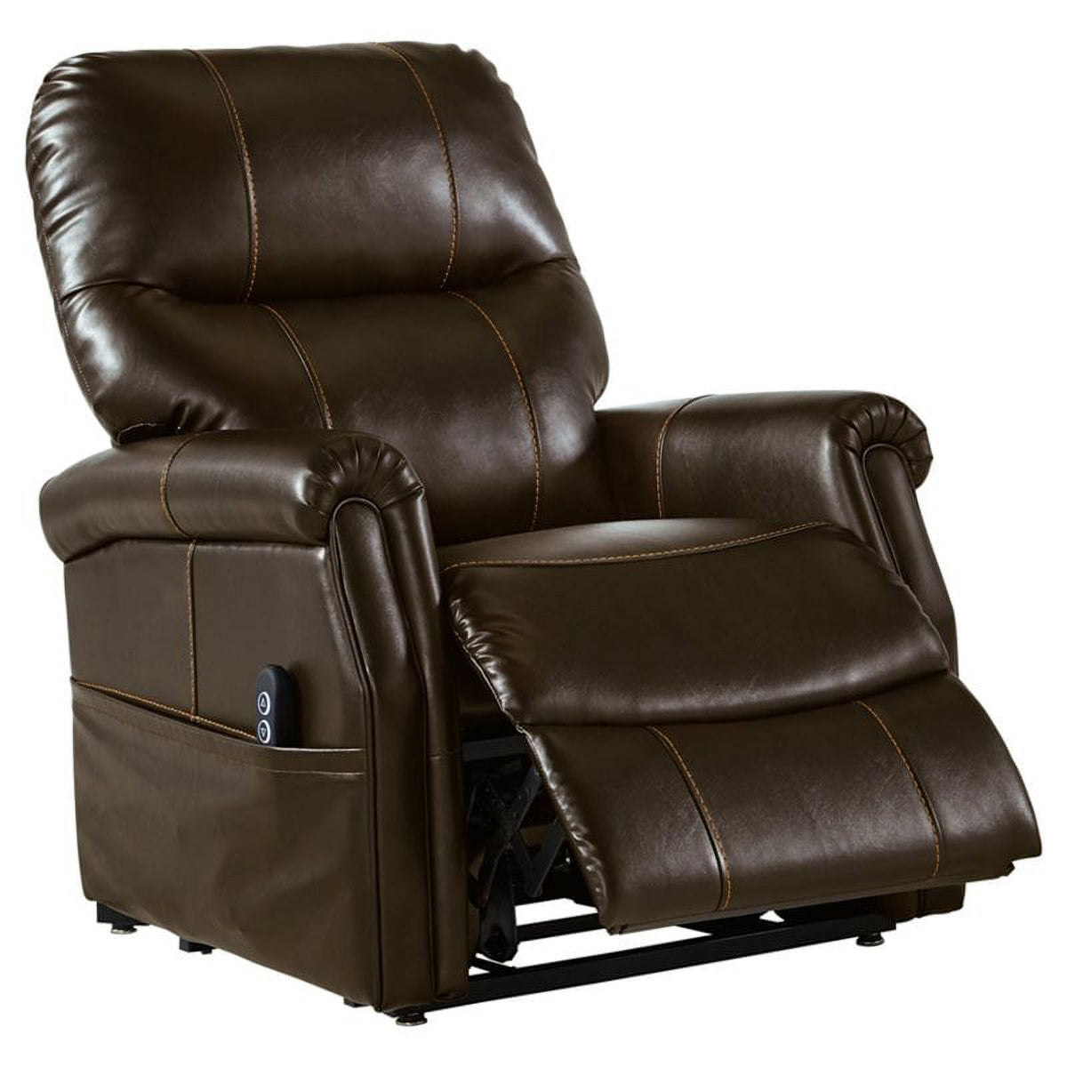 Faux Leather Power Lift Recliner with Side Storage, Brown K533