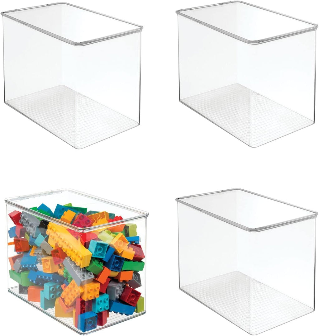 Clear/Light Purple Stackable Plastic Storage Bin Box with Attached Lid, 4 Pack I8106