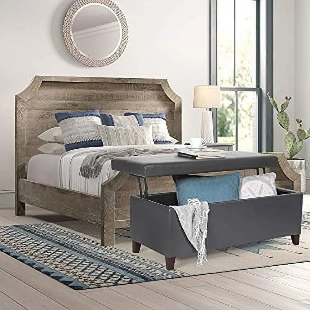 31.5" Light Blue Linen Tufted Ottoman Bench U643331