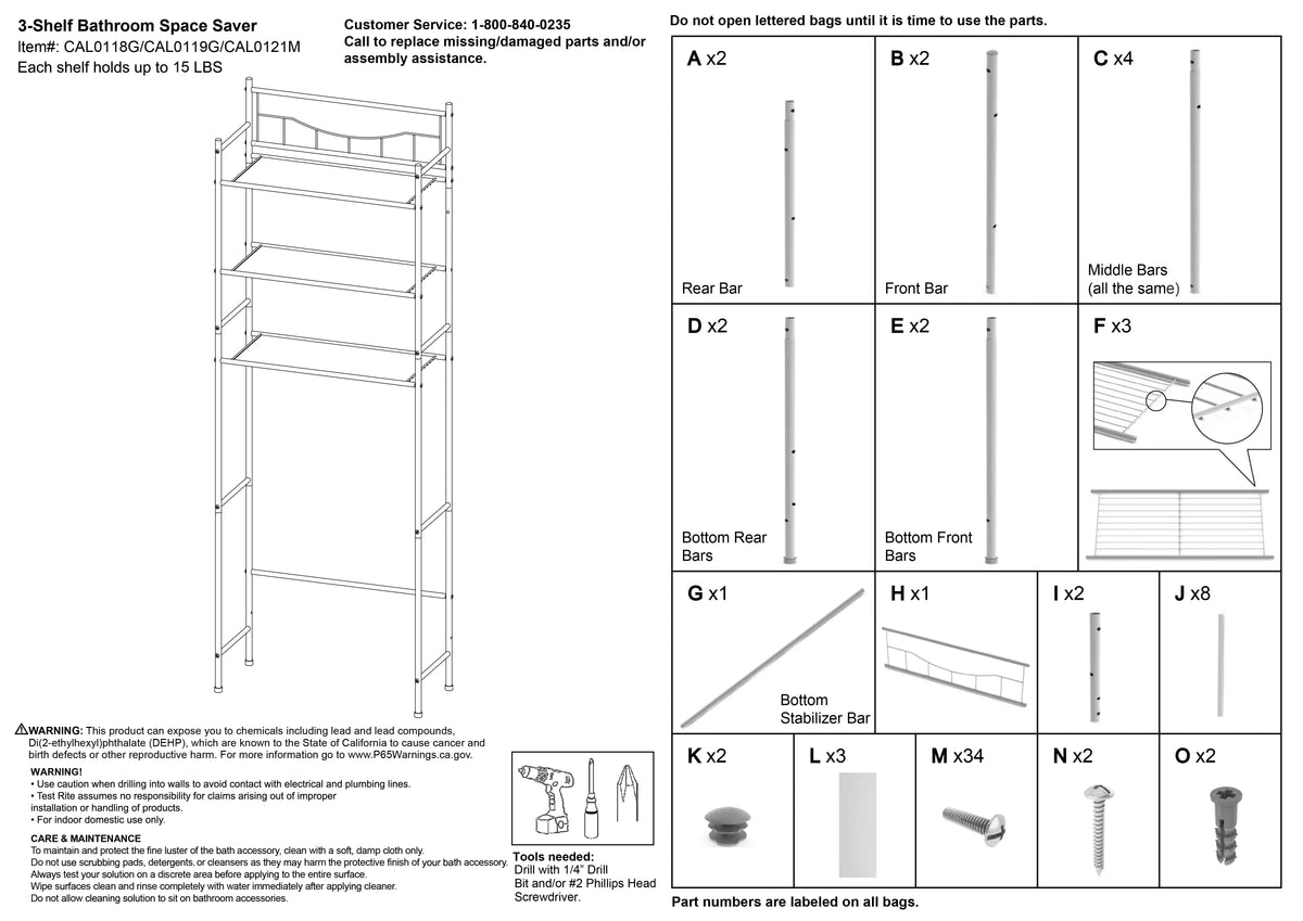 Over the Toilet Steel 3-Shelf Storage Unit Chrome M52093