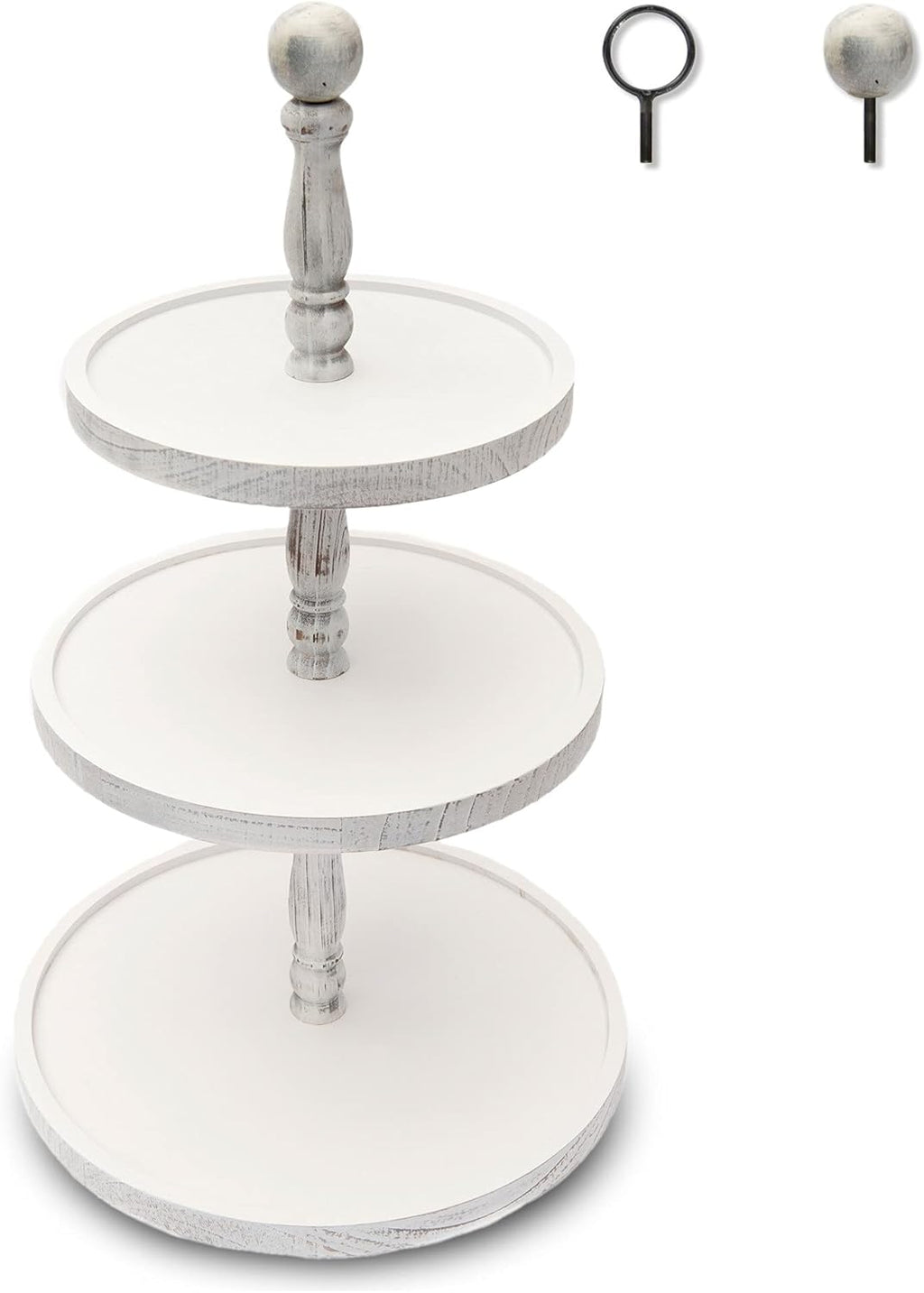White Rustic 3 Tier Wood Tray U57199
