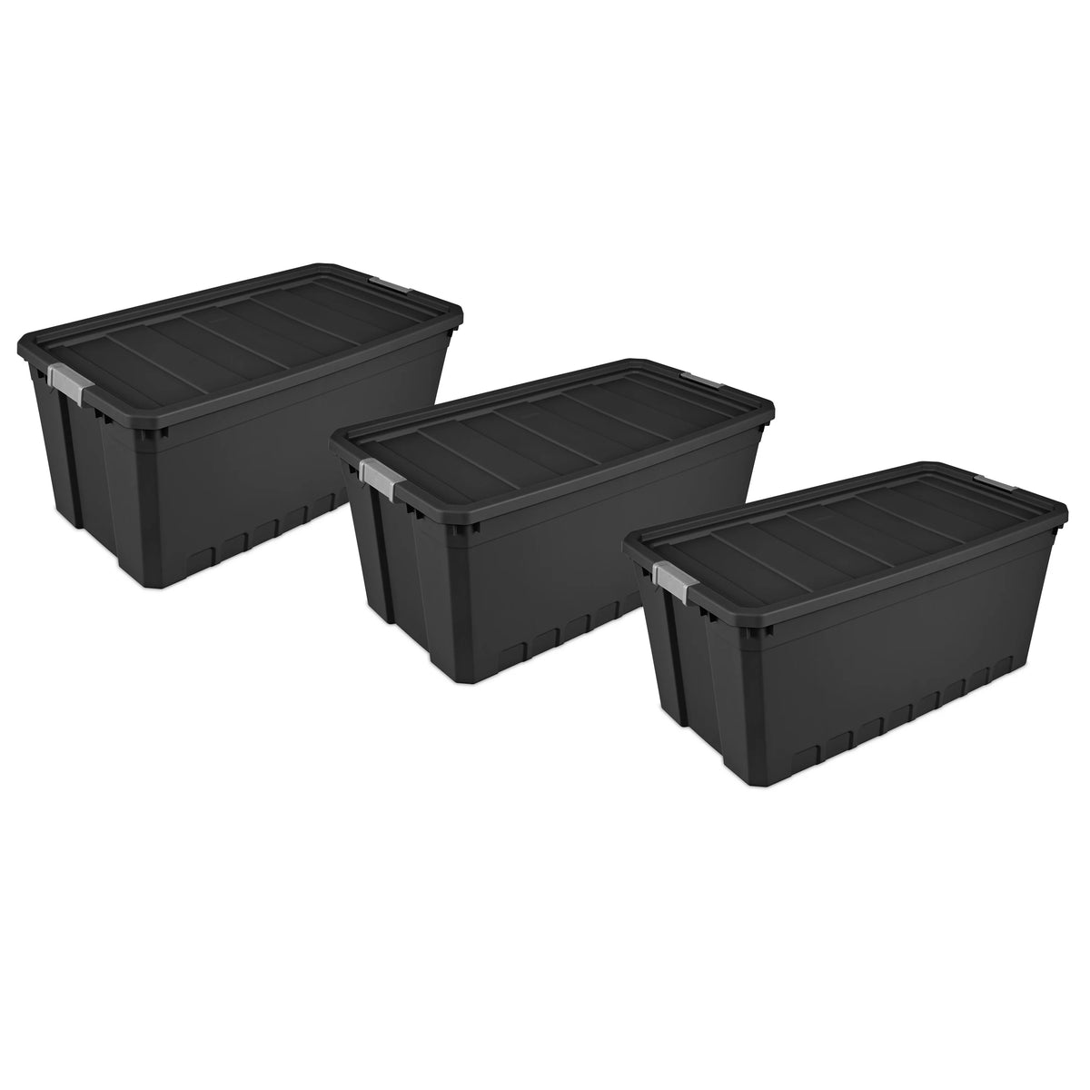 50 Gallon Black Plastic Stacker Tote Set of 3 Y428