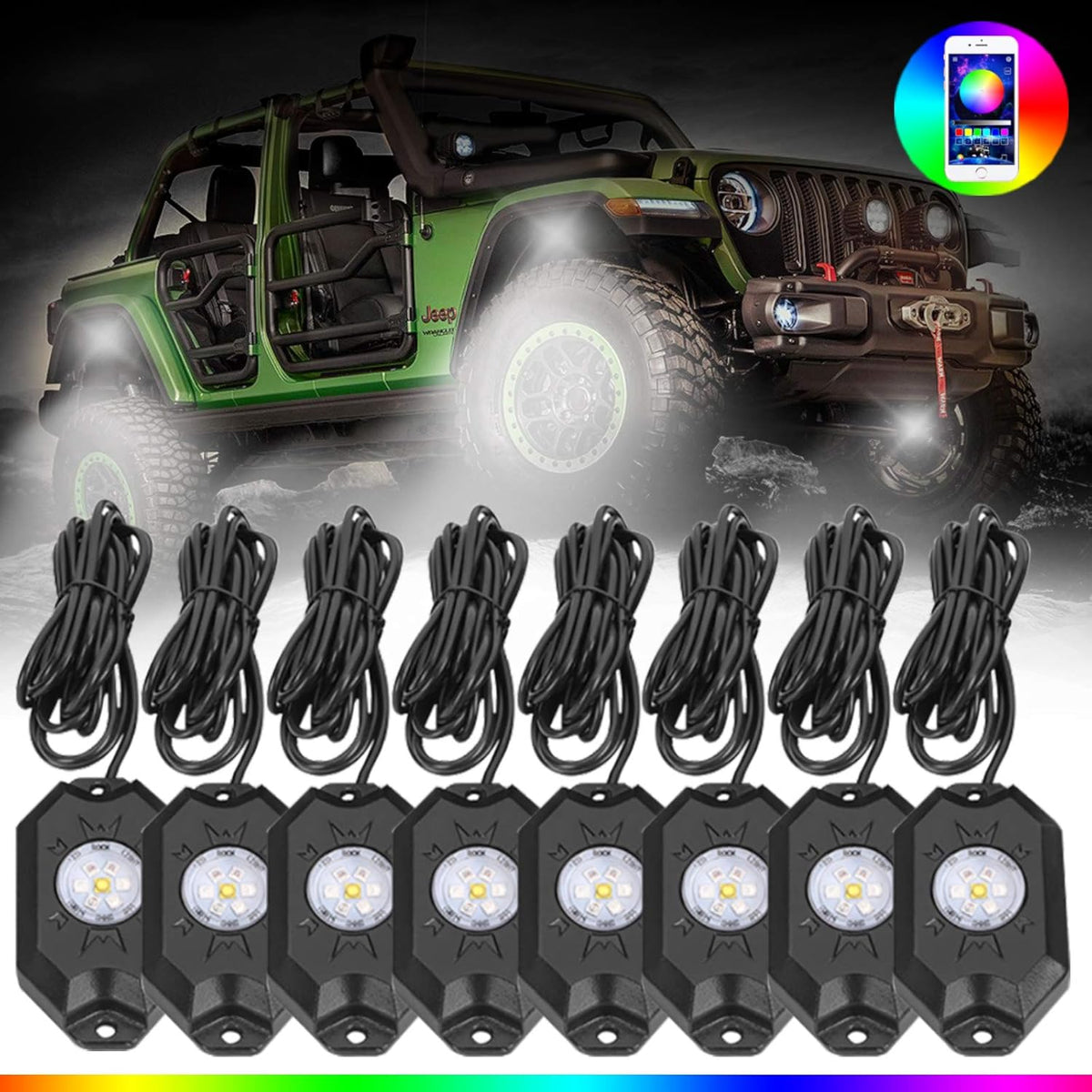12 Pod Waterproof LED Rock Lights Kit with Bluetooth Controller K664