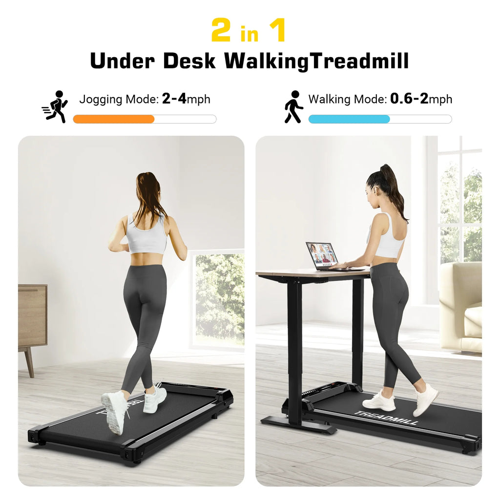 Black Under Desk Treadmill Walking Pad 265lbs 2.25HP with Remote X537