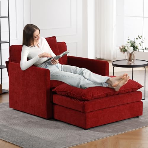 Blue Chenille Oversized Accent Chair with Ottoman D4899