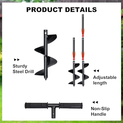 Manual Spiral Drill Bit Post Hole Digger 5.9"x33" with Non-Slip Handle T950