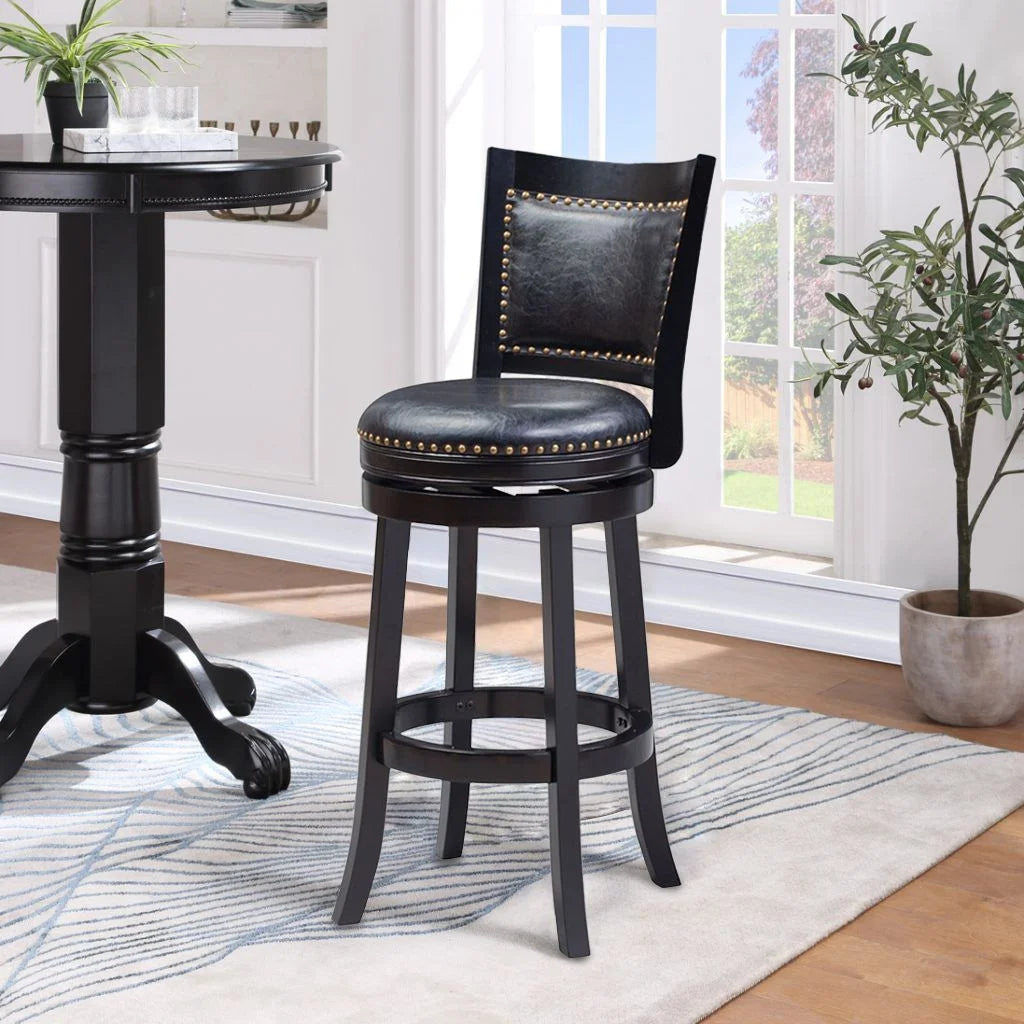 29in. High Back Swivel Wood Bar Stool, Black A657466