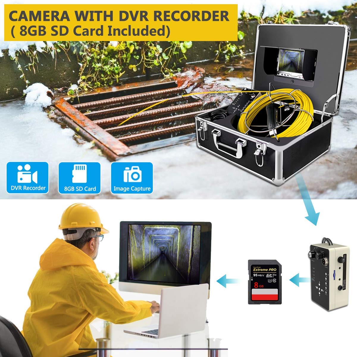 Sewer Camera with Locator, 165ft Inspection Camera with 512Hz Sonde Transmitter and Receiver, DVR and 7 LCD Monitor IP68 Waterproof Pipe Inspection Camera M50248