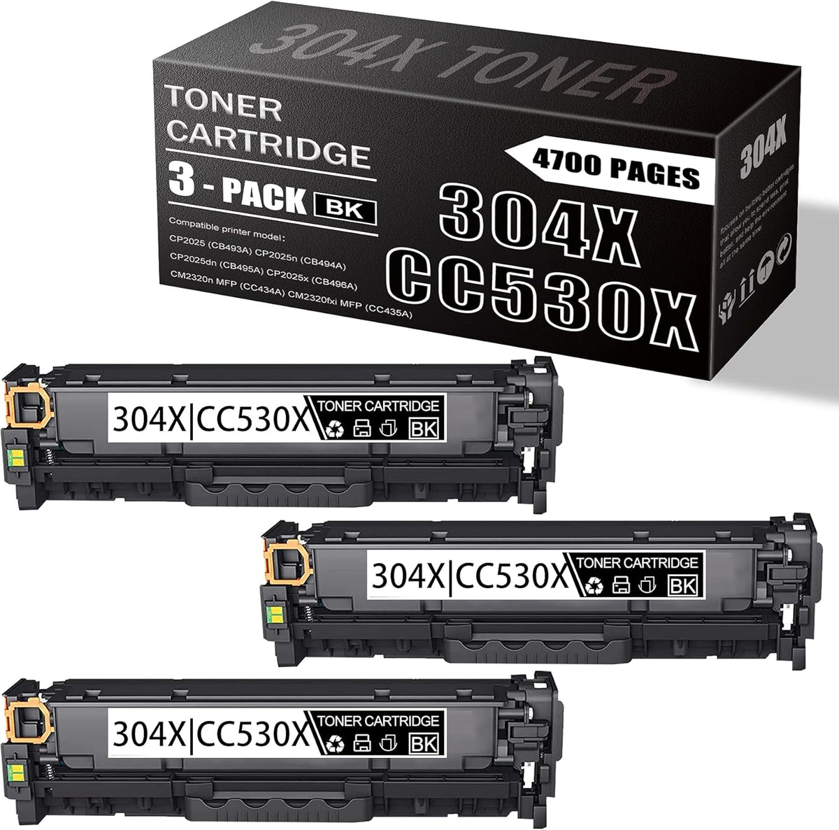 3 Pack Black Toner Cartridge for HP CP2025 CM2320 Printer Q719918
