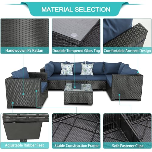 Dark Blue 6 Pieces Outdoor Sectional Set F83719