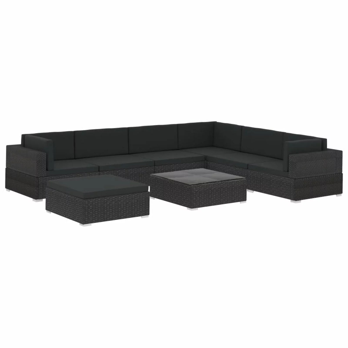8 Piece Black Poly Rattan Patio Lounge Set with Cushions B45021