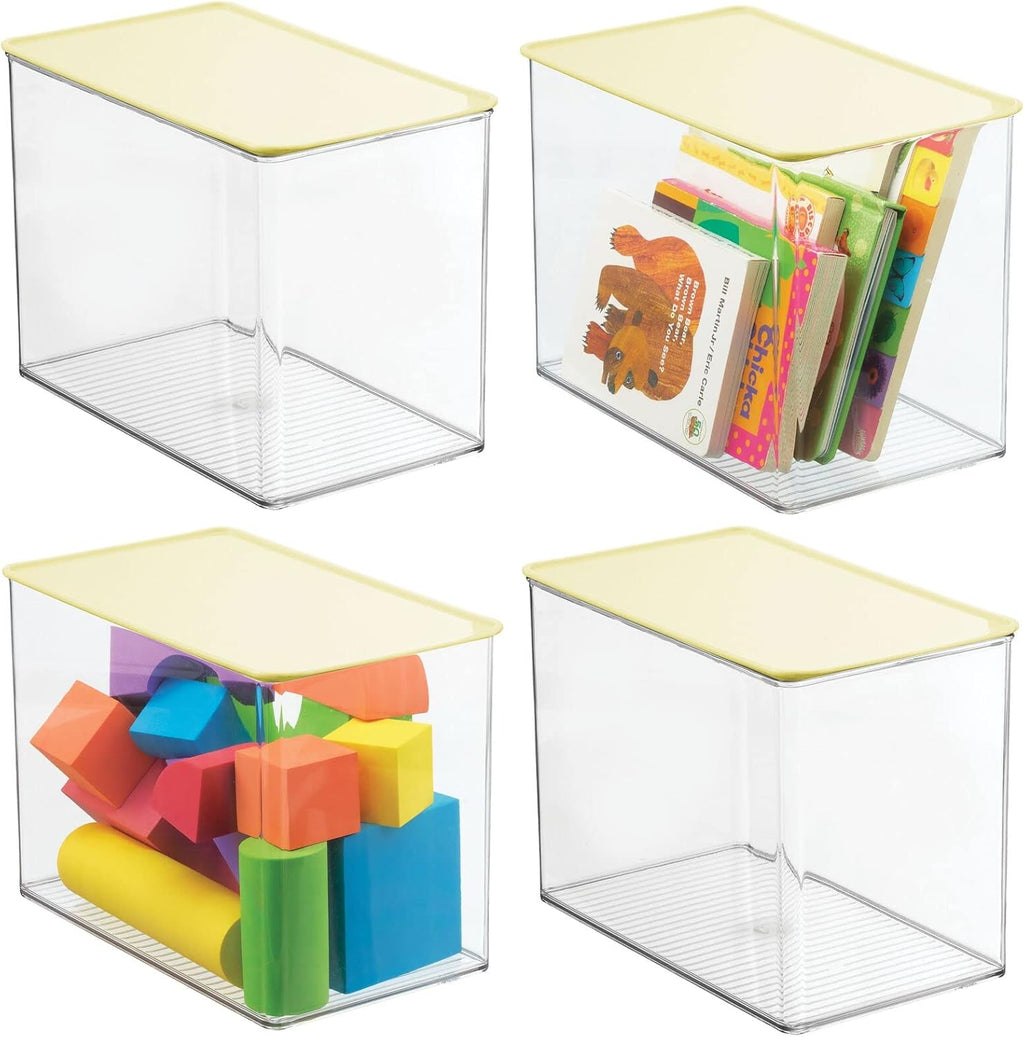 Clear/Light Purple Stackable Plastic Storage Bin Box with Attached Lid, 4 Pack I8106