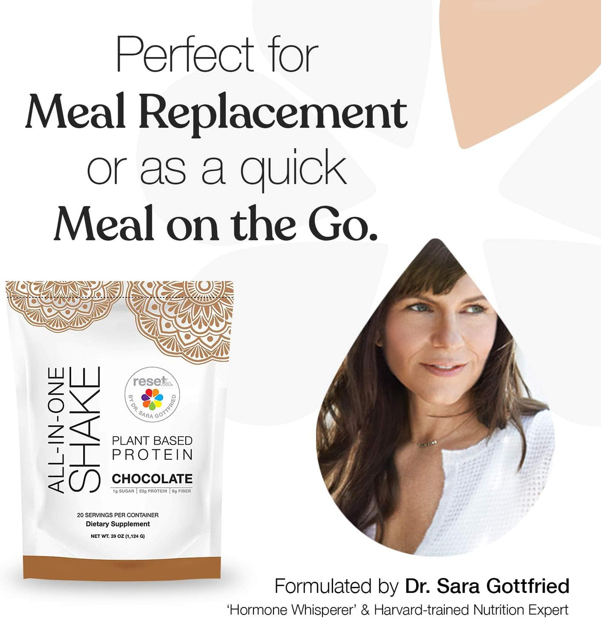 Chocolate Plant Based Protein Meal Replacement Shake, 20 Servings, 33.3oz, Pack of 2 Z2481