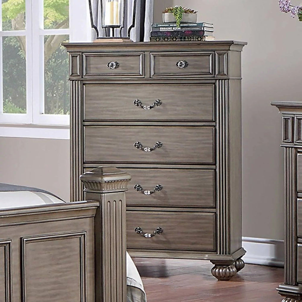 California King Size Bed Dresser Mirror 2 Nightstands Chest Gray Solidwood G4272