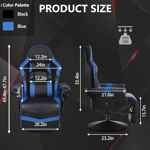 Black Blue Reclining Gaming Chair with Footrest R155220
