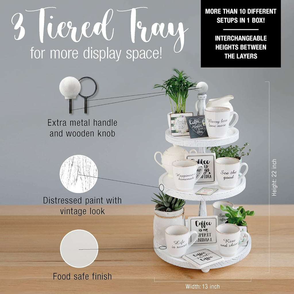 White Rustic 3 Tier Wood Tray U57199
