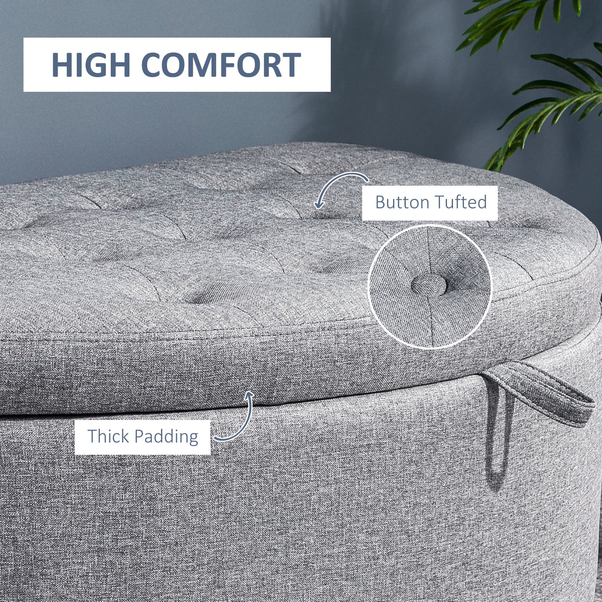 Gray Half Moon Storage Ottoman with Lift Lid P62959