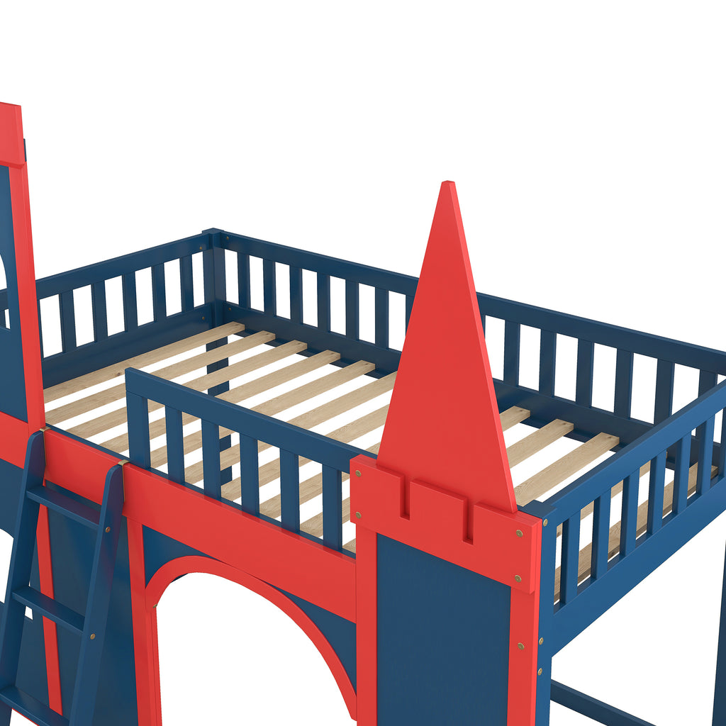 Red and Blue Twin Size Loft Bed with Ladder A11652
