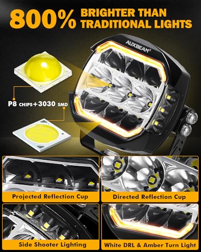 72W LED Rectangle Offroad Cube Spotlights with Amber DRL F2560