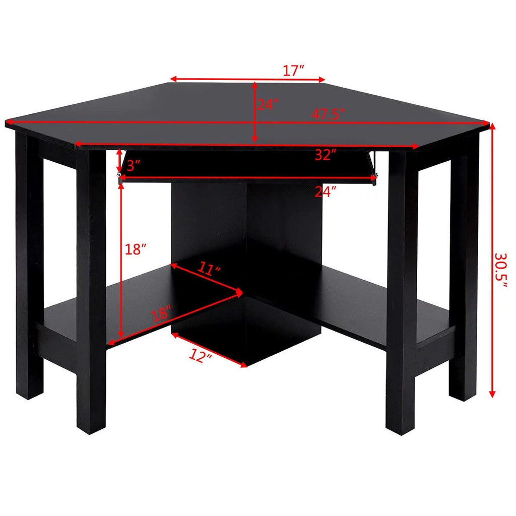 Black Wooden Corner Desk With Drawer D31342