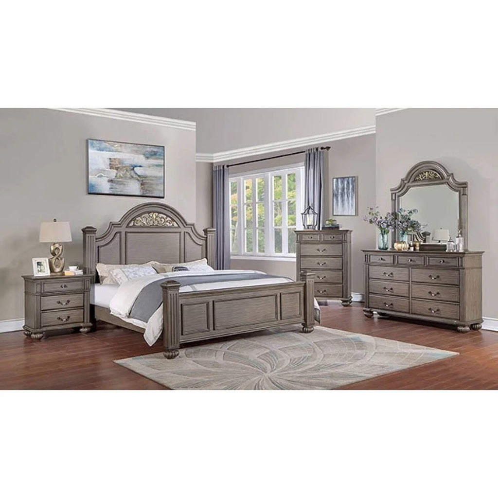 California King Size Bed Dresser Mirror 2 Nightstands Chest Gray Solidwood G4272