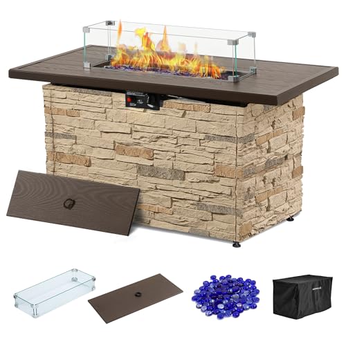 Propane Fire Pit Table with Glass Wind Guard and Lid R795779