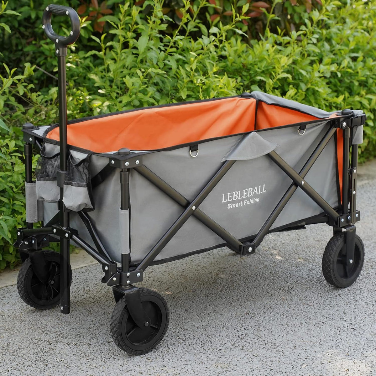 Folding Wagon Cart Collapsible Heavy Duty Large Capacity Utility All Terrain with 2 Cup Holders Big Wheels Brake Blue B665155