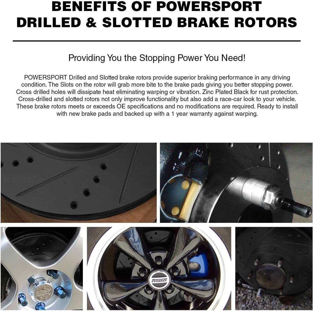 Black Drilled Slotted Brake Rotors and Semi Metallic Brake Pads K63936