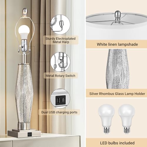 Table Lamps Set of 2 with USB A+C Charging Ports White Shade K33601