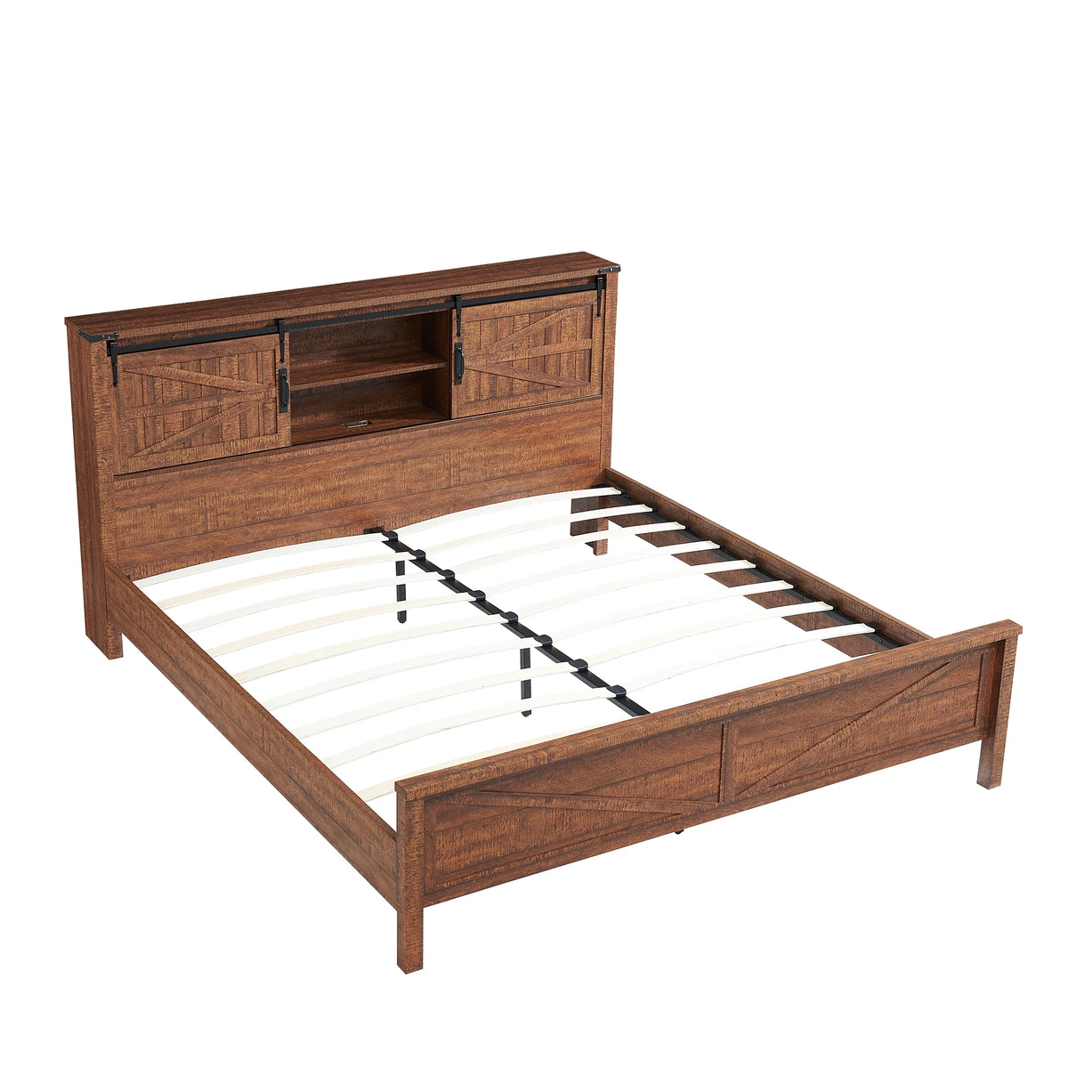 Full Platform Bed with Bookcase Headboard and Charging Station Y857315