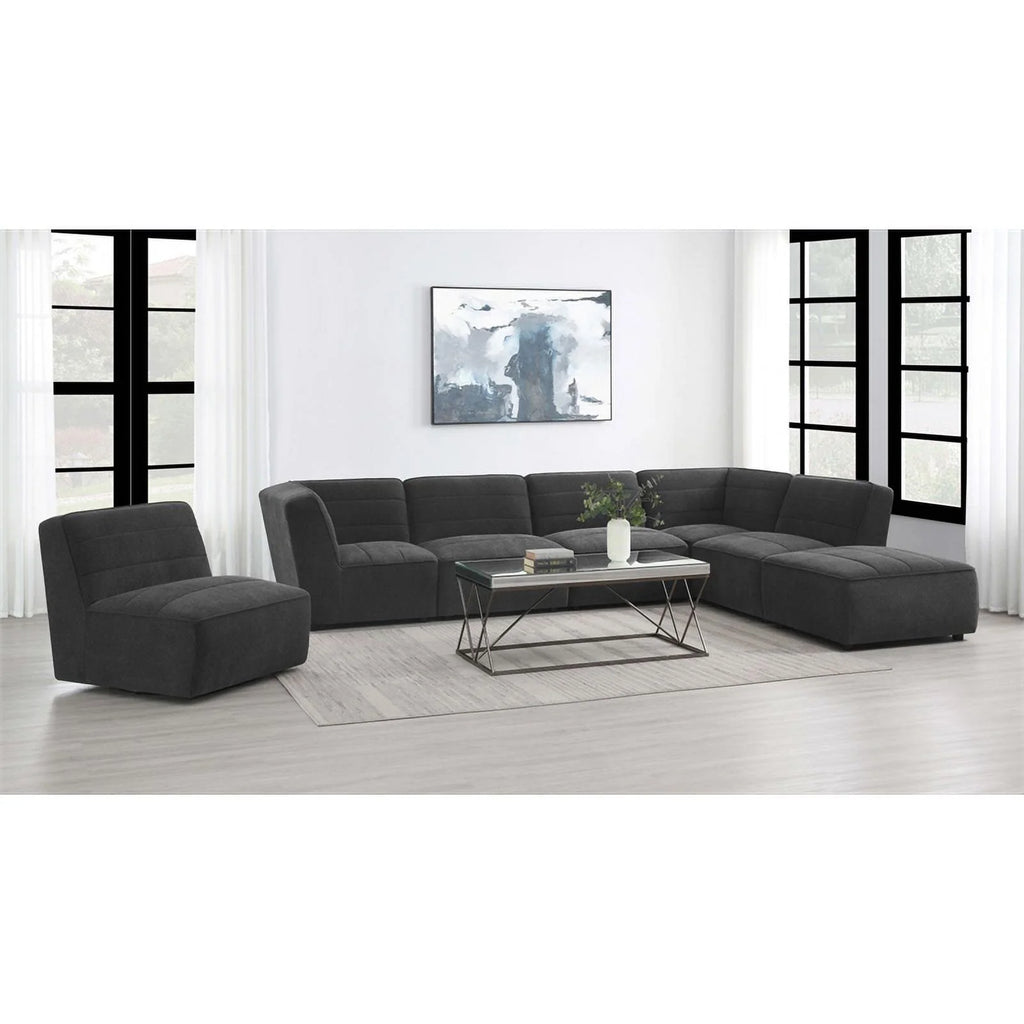 Dark Charcoal Upholstered Square Fabric Ottoman C2144