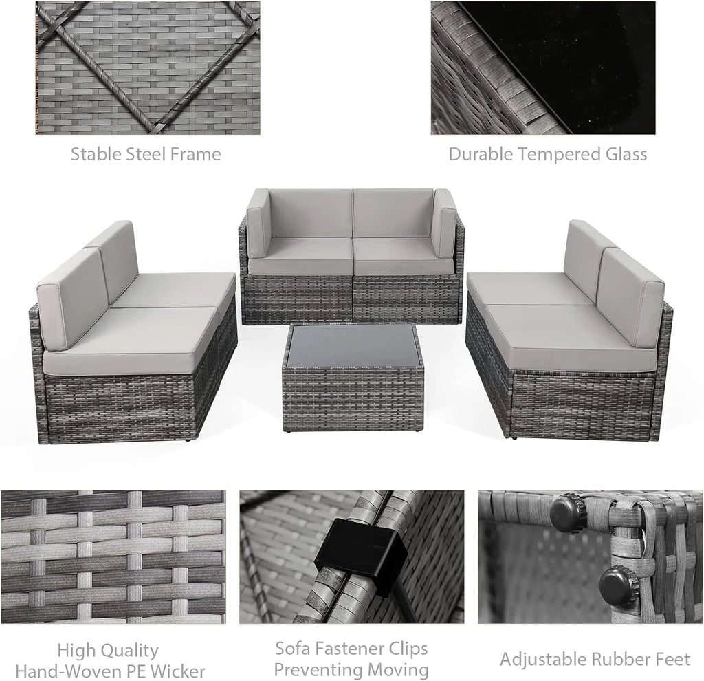 7-Piece PE Rattan Wicker Outdoor Sectional Sofa Set I378658
