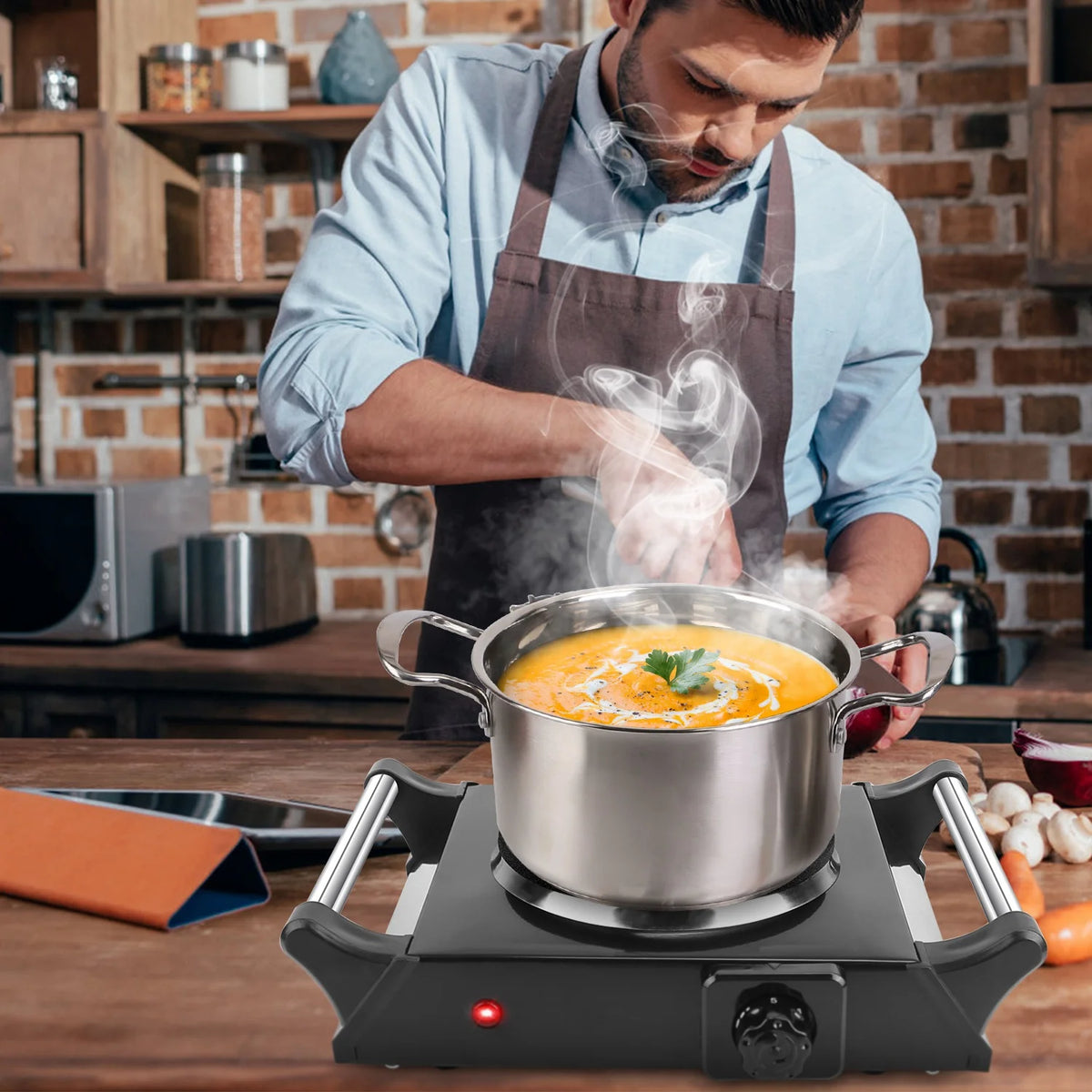 Electric Single Burner Portable Hot Plate with 5 Temperature Adjustments Black Z732