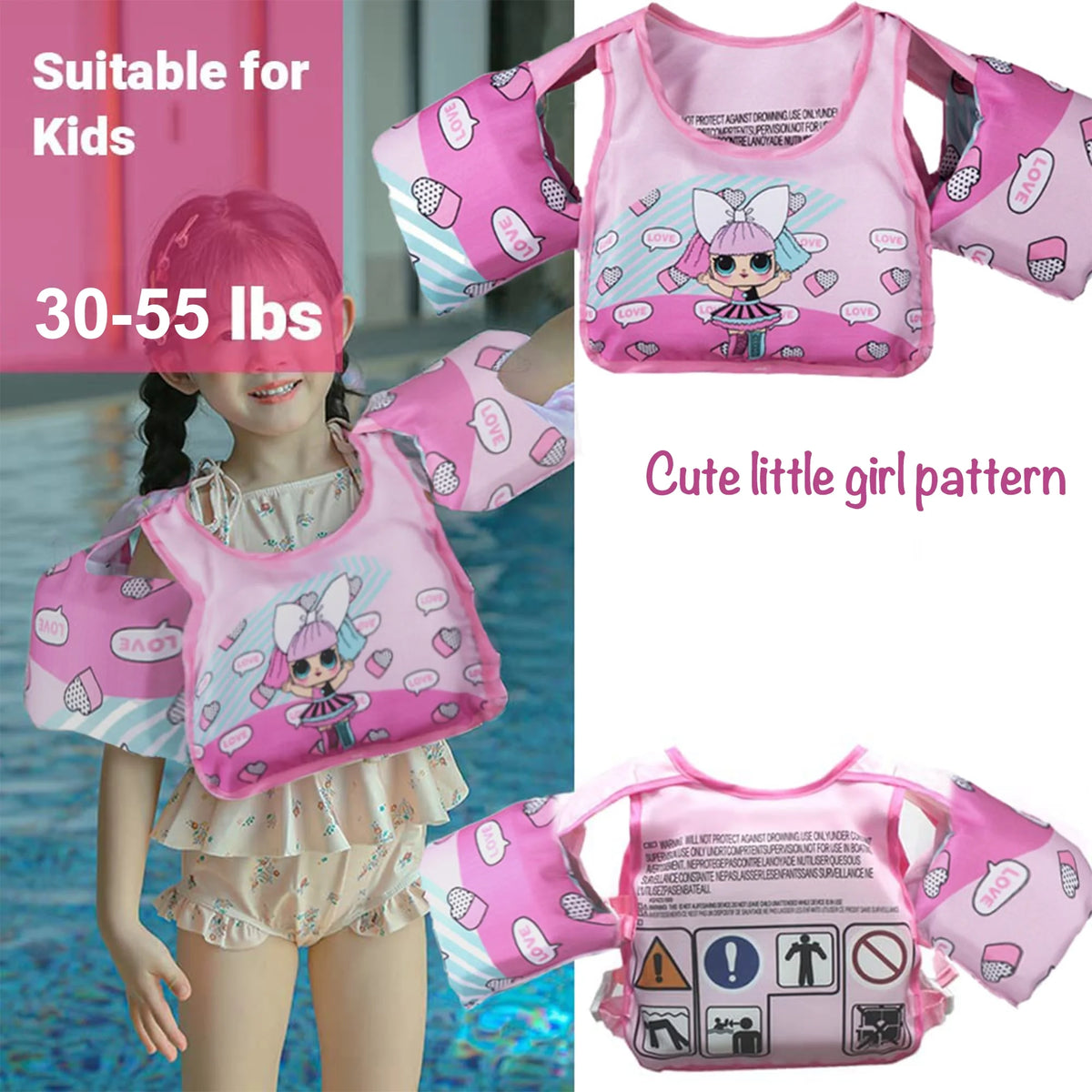 Kids Swim Vest Life Jacket with Shoulder Harness Arm Wings T439