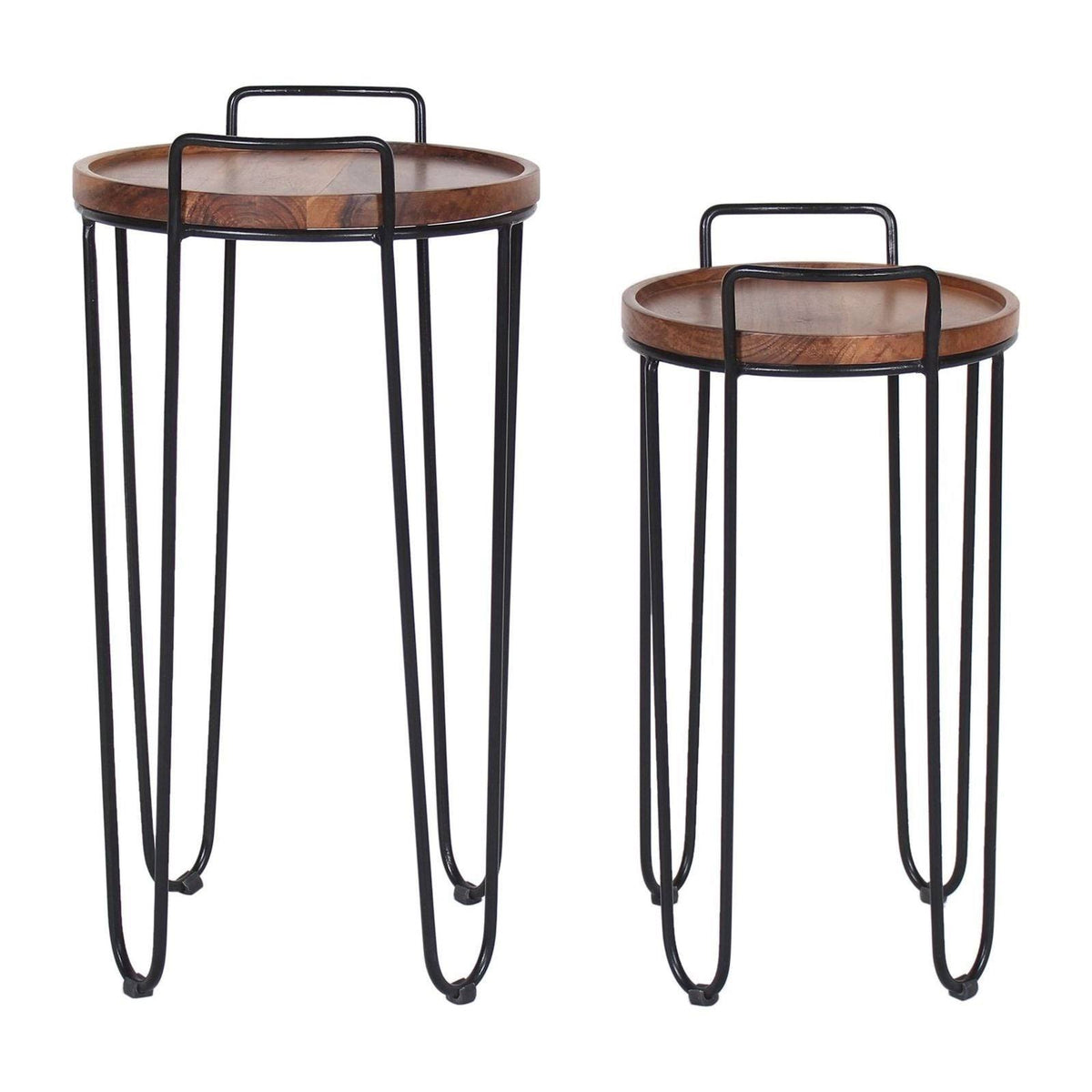 Iron & Acacia Nesting Tray Tables with Handles Set of 2 R8185