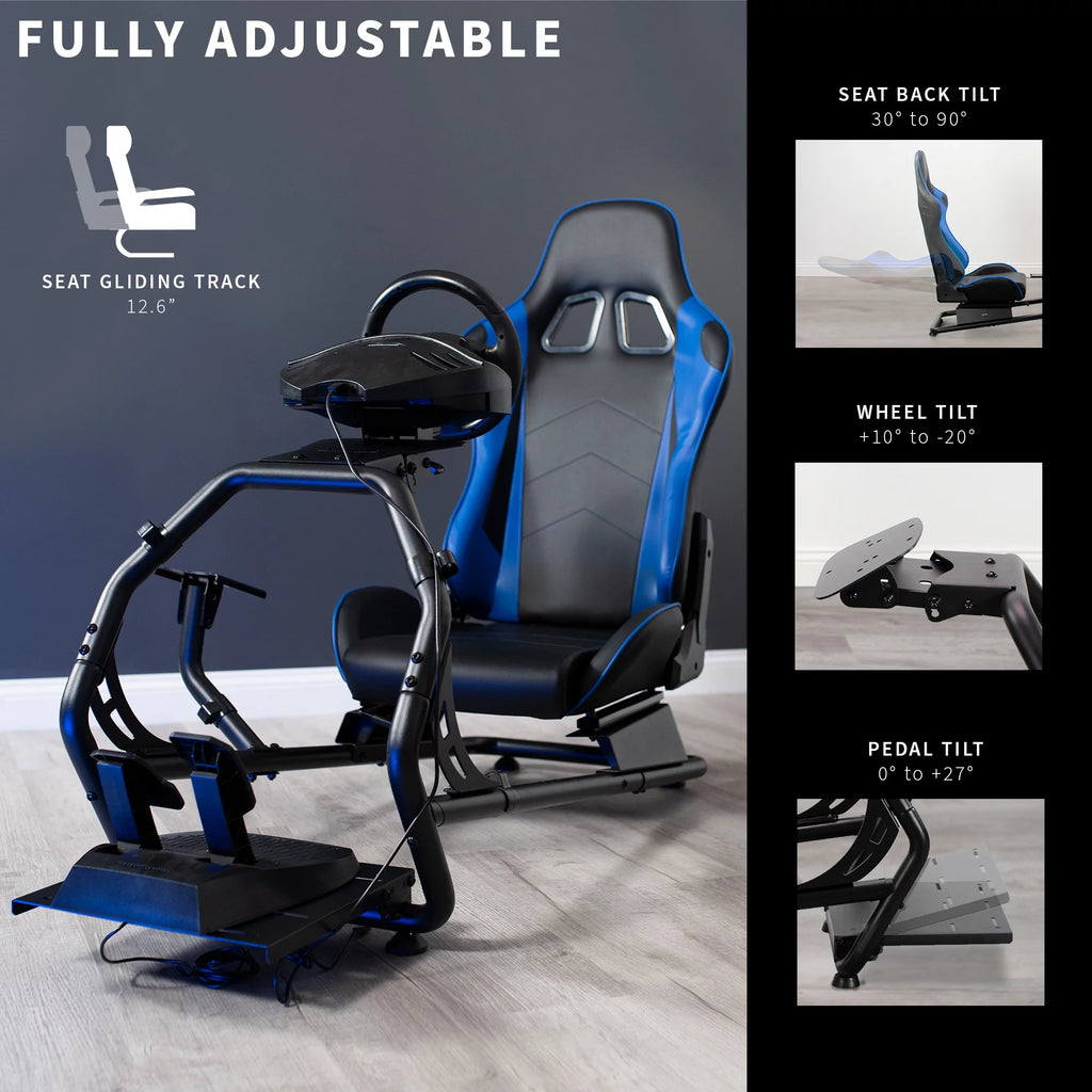 Black Racing Simulator Cockpit with Wheel Stand and Reclining Seat C629181