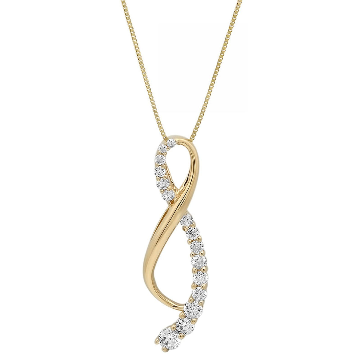 0.47 ct Brilliant Round Cut VVS1 Lab Created White Sapphire Solid 18k Yellow Gold Pendant with 16" Chain O883