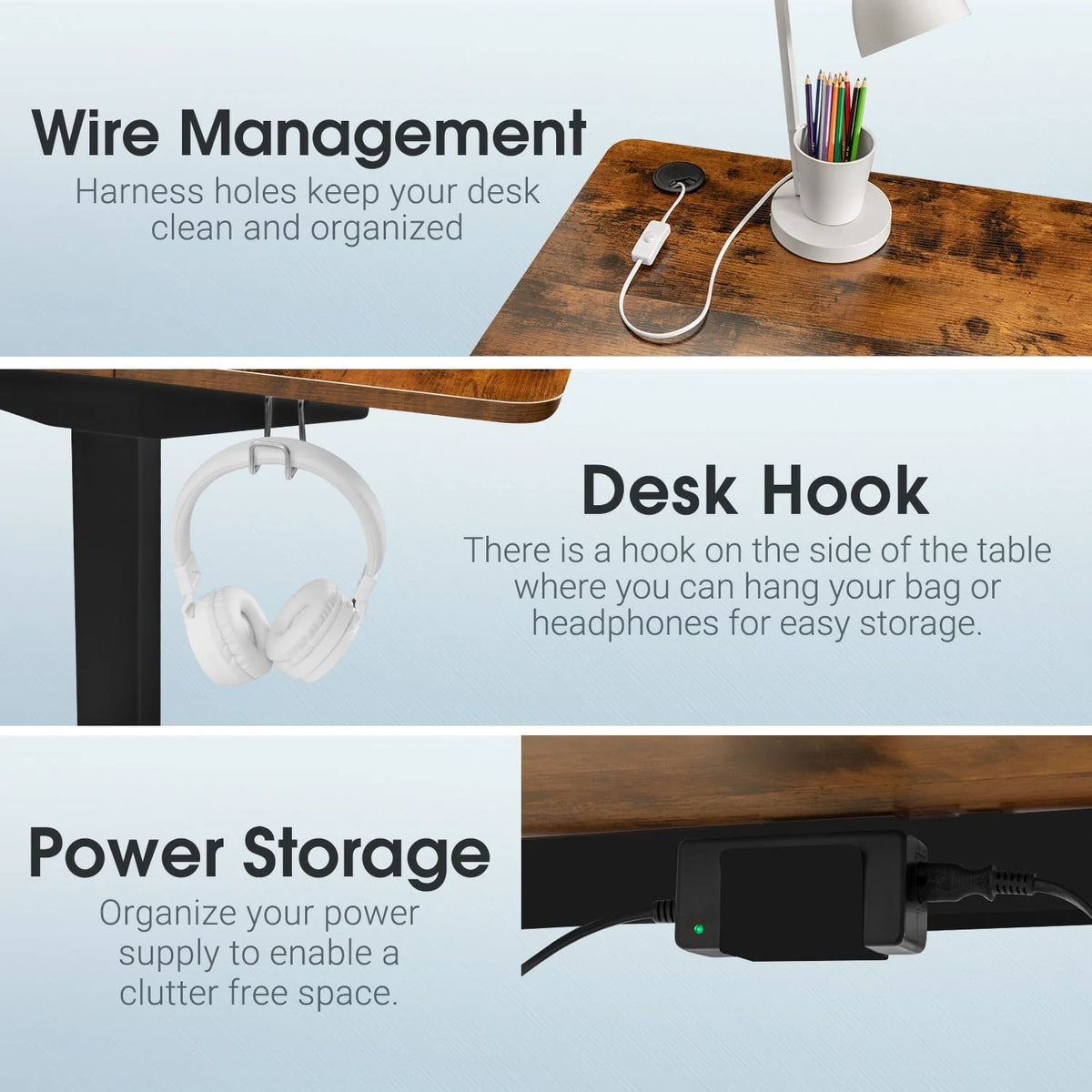 Electric Height Adjustable Standing Desk with Memory Preset, White S1604