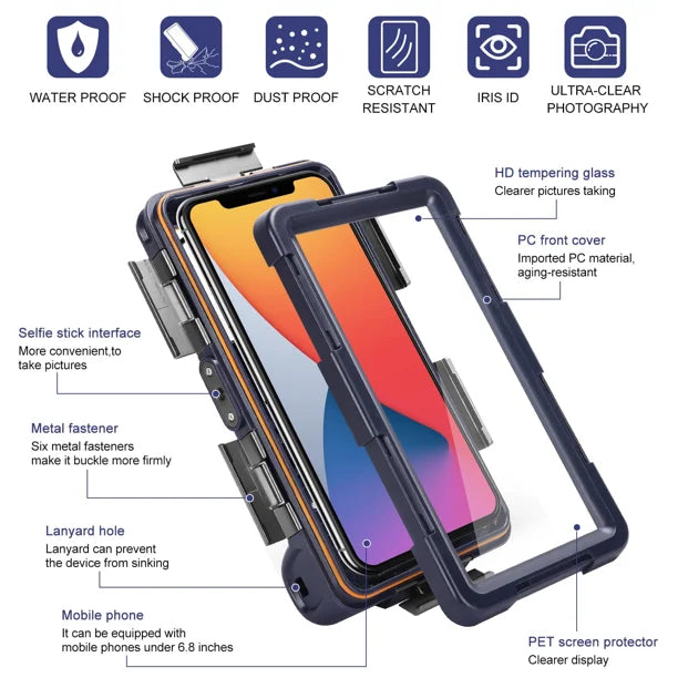 Waterproof Protective Case for Phones Up to 6.9 Inch with Lanyard H8519